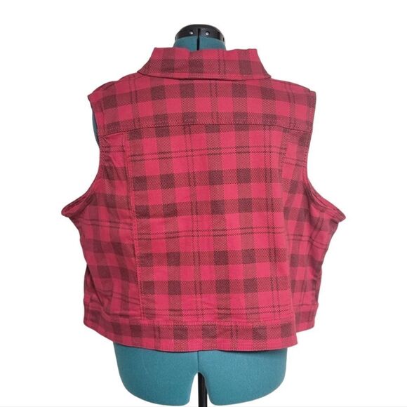 CATO Woman Lumberjack Buttoned Vest Plaid Red & Black Motorcycle Size 26/28W - Picture 2 of 8